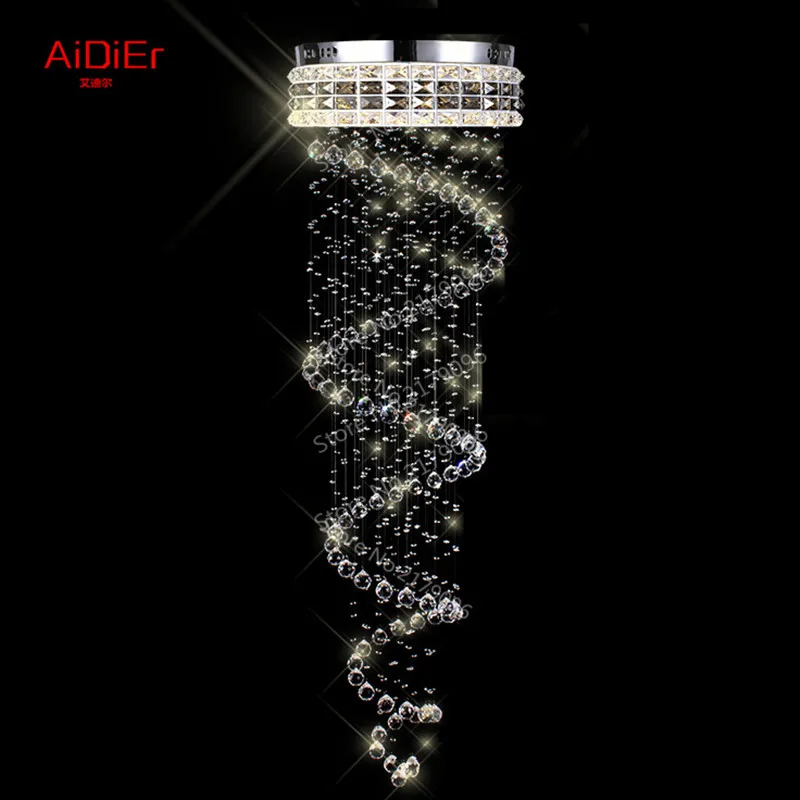 Contemporary chandelier crystal lighting penthouse  stairwell hanging wire crystal lamp villa spiral staircase Dia500xH1800mm