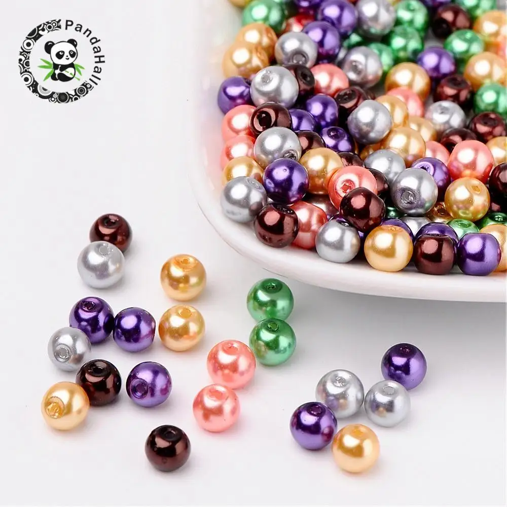 Mixed Pearlized Round Glass Pearl Beads Mixed Color Hole 1mm DIY Jewelry Craft