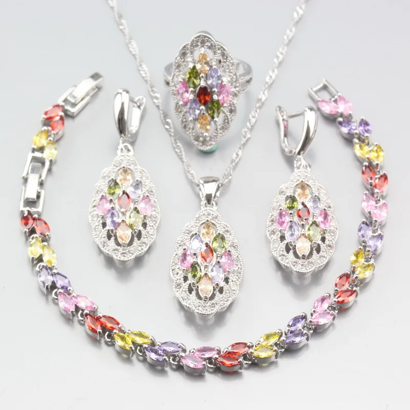 925 Silver Best Selling Multicolor Zircon Jewelry Sets For Women Noble