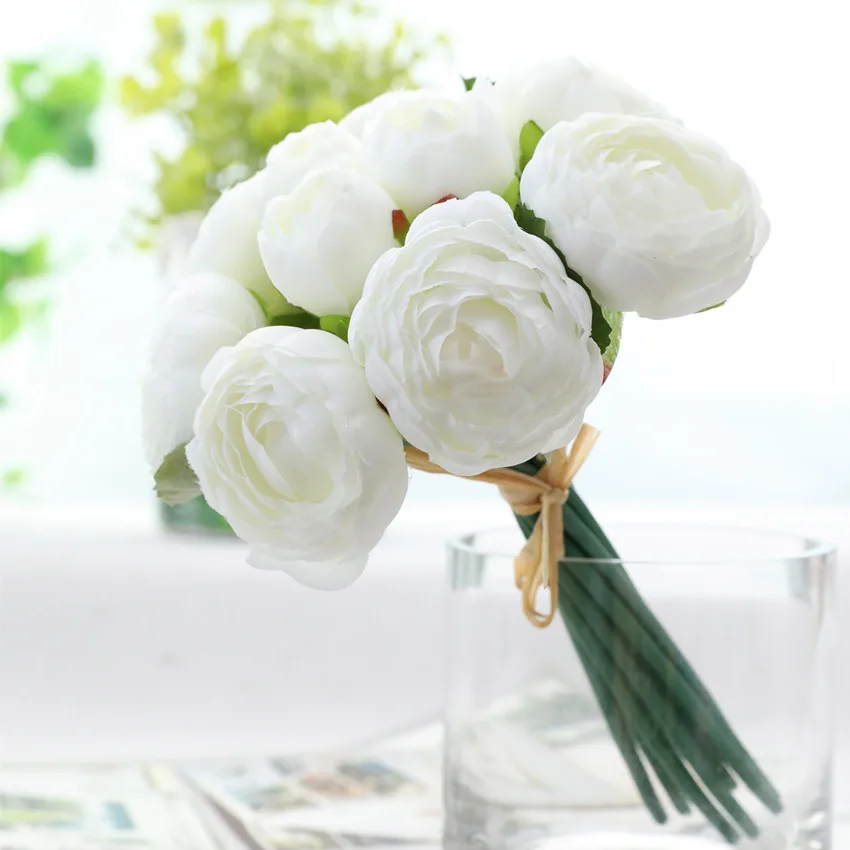 10Pcs per bunch rose peony Artificial hand flowers bridal Wedding favours birthday baptism 11 7