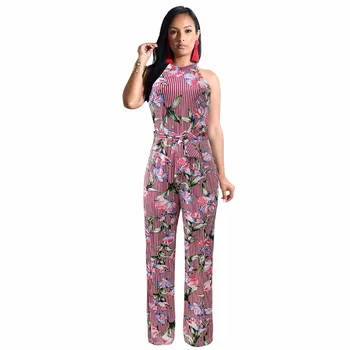 

2018 Elegant Bodycon Floral Print Jumpsuits Women Playsuits sexy backless sleeveless deep Summer romper