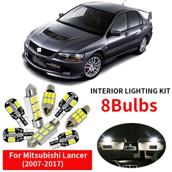 

8pcs White Car LED Light Bulbs Interior Package Kit For 2007-2017 Mitsubishi Lancer Map Dome Trunk Door License Plate Lamp