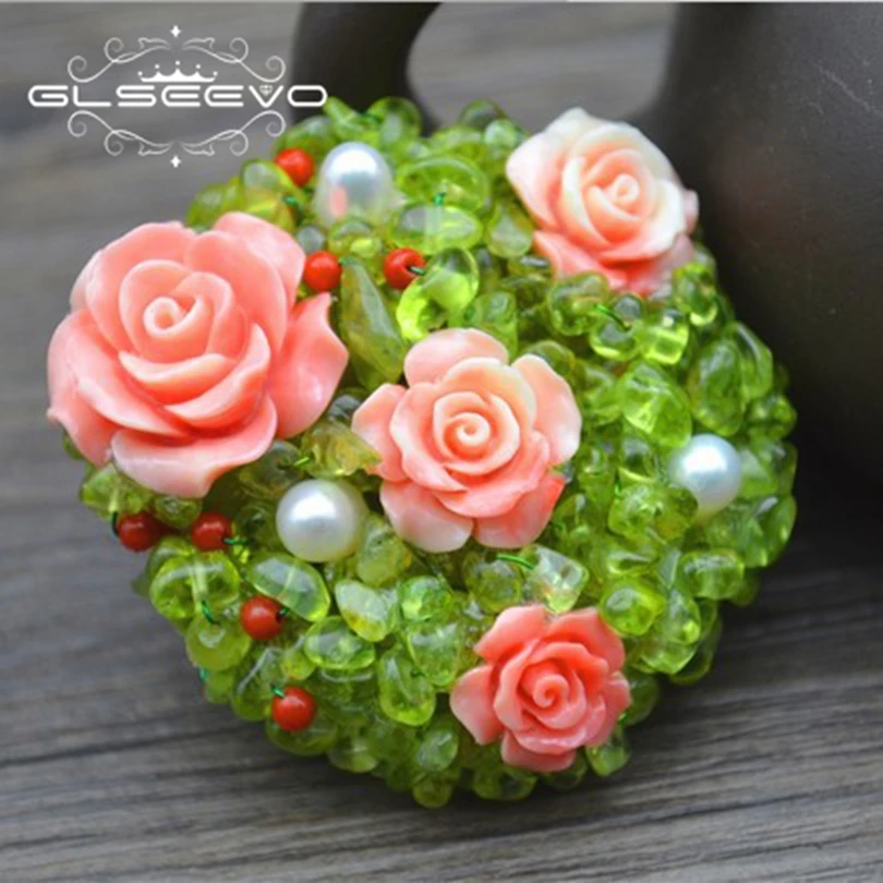 

GLSEEVO Natural Aquamarine Fresh Water Pearl Brooch Pins Coral Flower Brooches For Women Dual Use Designer Luxury Jewelry GO0260