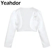 Болеро с длинными рукавами для девочек, жакет болеро, короткий свитер кардиган, платье, накидка с объемным цветком для свадьбы, дня рождения, вечеринки, принцессы