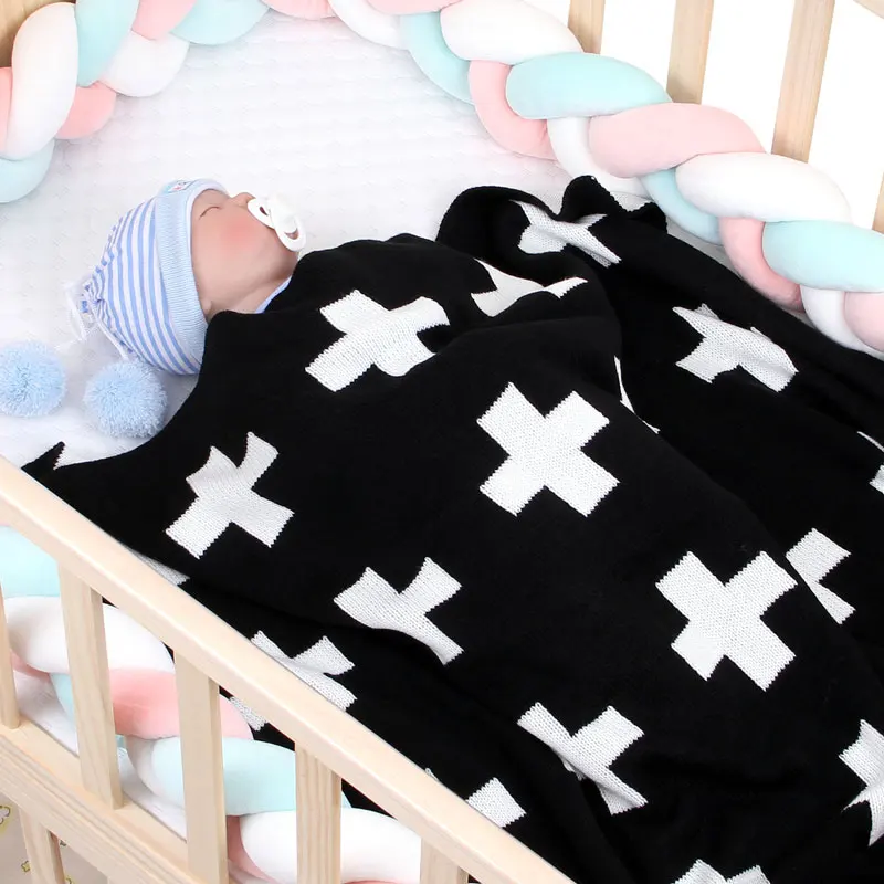

Knitted Baby Blanket For Newborns Cotton Soft Baby Swaddle Wrap Muslin Cross Infant Stroller Blanket Children Bedding 95x75cm