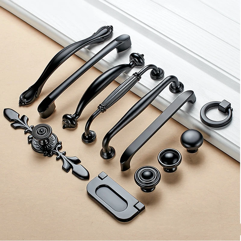 

European-style single handle small handle Zinc alloy drawer handle American black wardrobe door handle modern minimalist