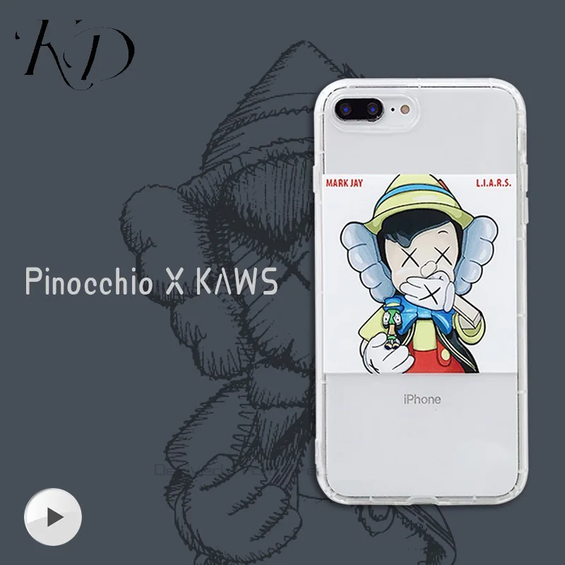 

Fashion Brand Cute Cartoon Boy Pinocchio Kaws Phone Case for iPhone 6 6S 7 8 Plus X XS XR MAX Transparent Soft Cover Coque Funda