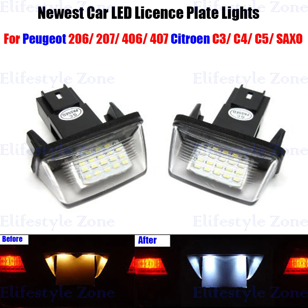 2 x Светодиодная лампа номерного знака OBC без ошибок 18 LED для Peugeot 206 207 307 308 406 5008 Citroen