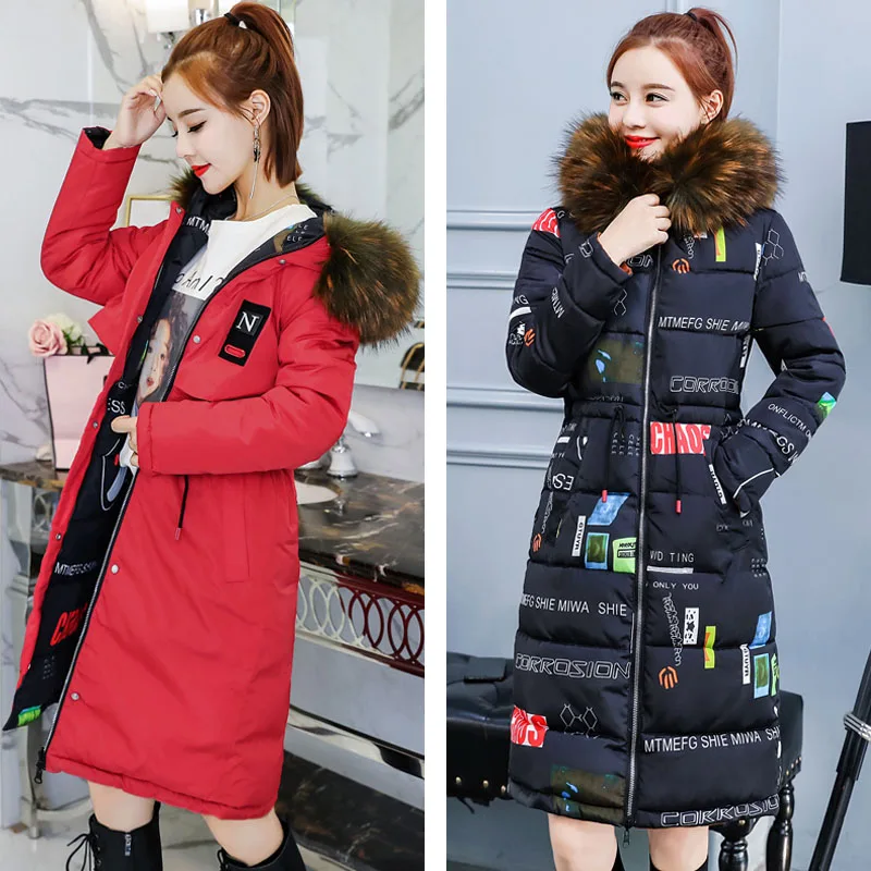 Double Two Sides New Arrival Women Winter Jacket Hooded With Fur Collar Ladies Outwear Parka Long Coat High Quality - Цвет: Красный