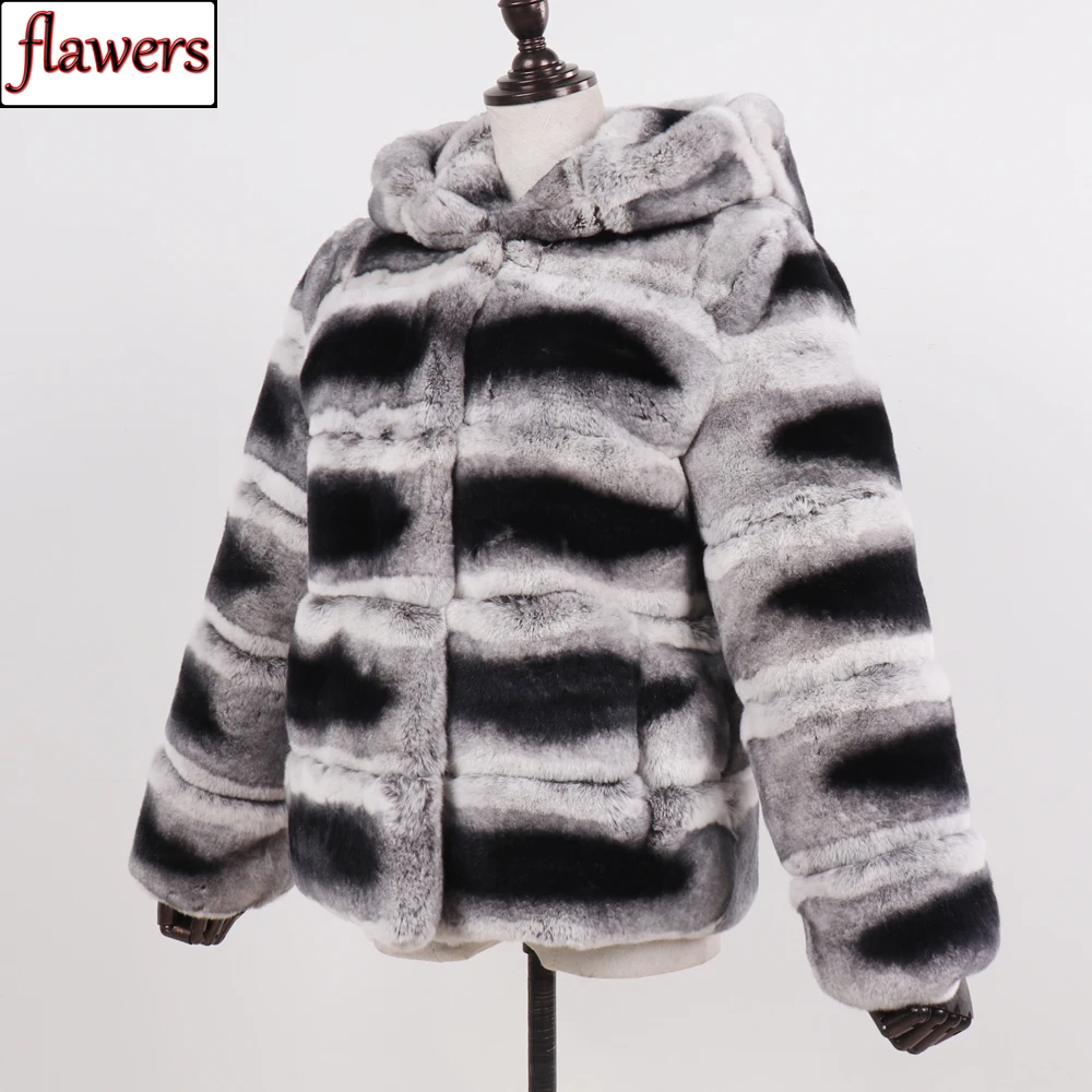 

Hot Winter Lady Full Pelt Real Rex Rabbit Fur Coats Women Luxurious 100% Natural Rex Rabbit Fur Jacket Warm Hooded Real Fur Coat
