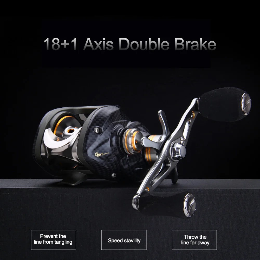 18+1 Axis Double Brake Lure Strong Tension Right-Hand Metal Carbon Fiber Fishing Low-Profile Reel Fishing Reel