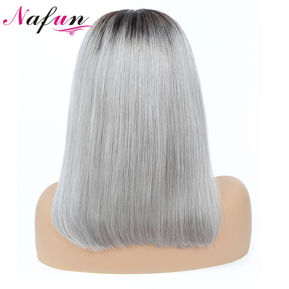 NAFUN 13x4 Короткие парики из натуральных волос на кружеве T1B Gray парик бразильские