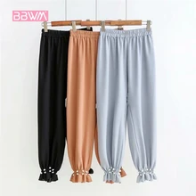 Летние женские новые XL корейские модные эластичный шифоновый пояс с бусинами и фонариками девять штанов с жемчугом