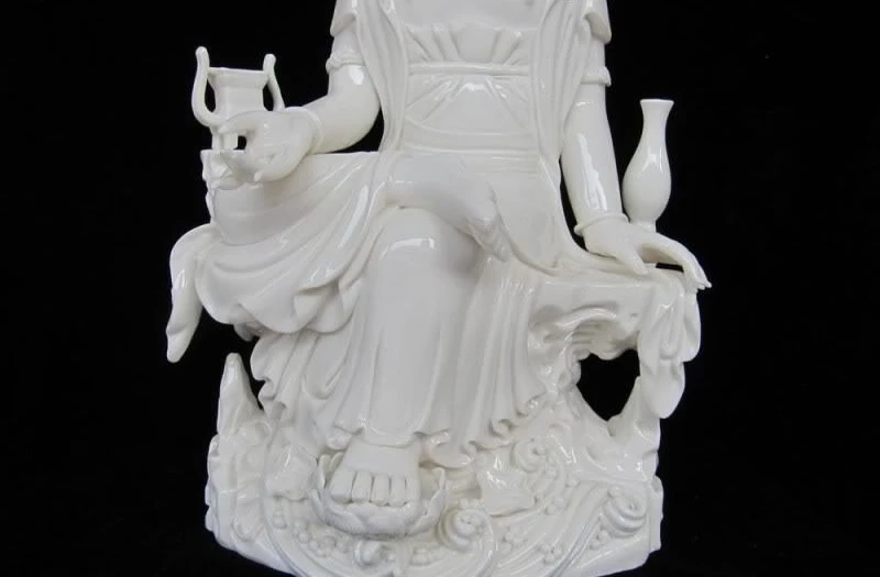 

16"Refined De Hua White porcelain Sit freedom Bodhisattva Guan Yin Buddha Statue