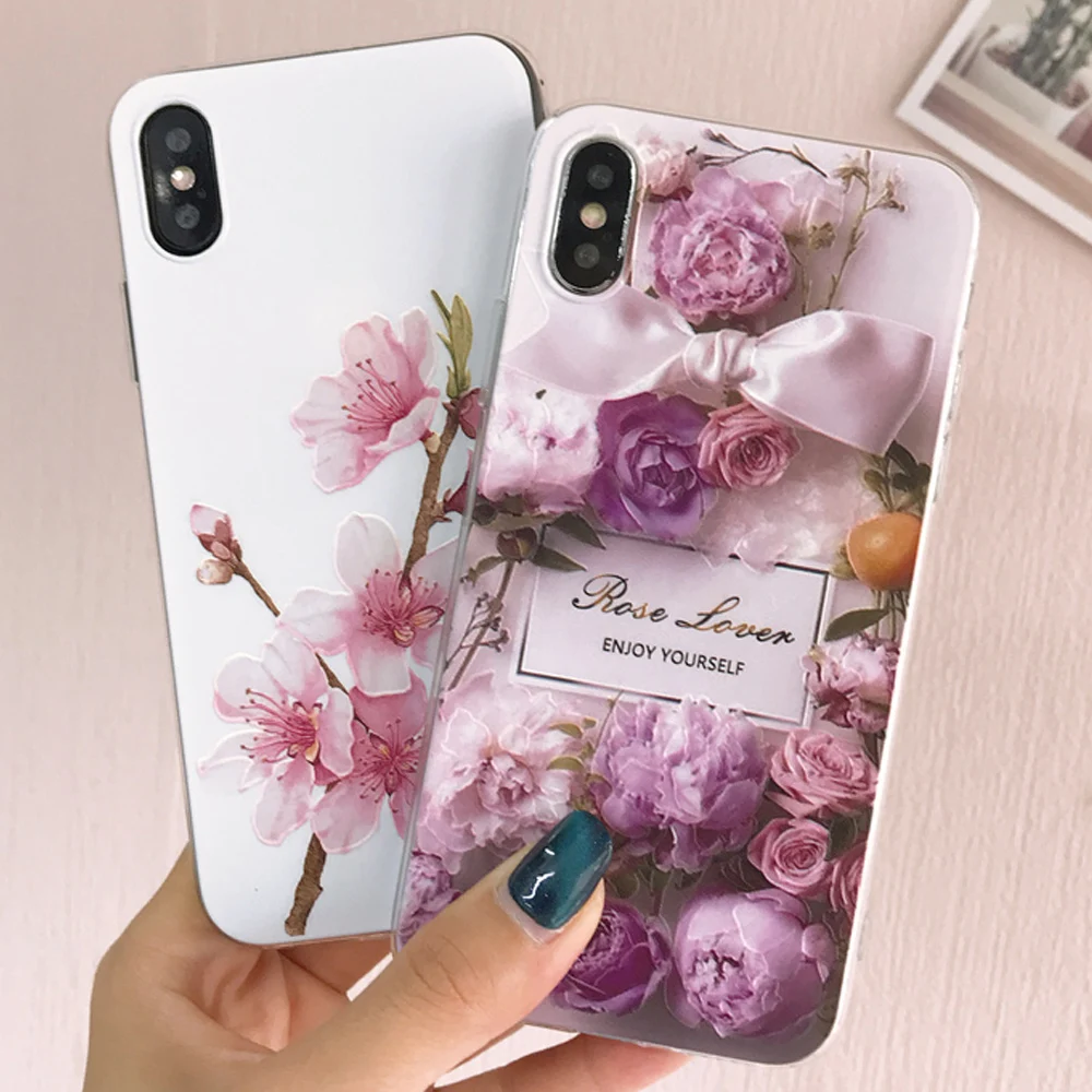 Fashion 3D Relief Flower Phone Case For iPhone X Case Colorful Artistic Floral For iPhone 6 6s 7