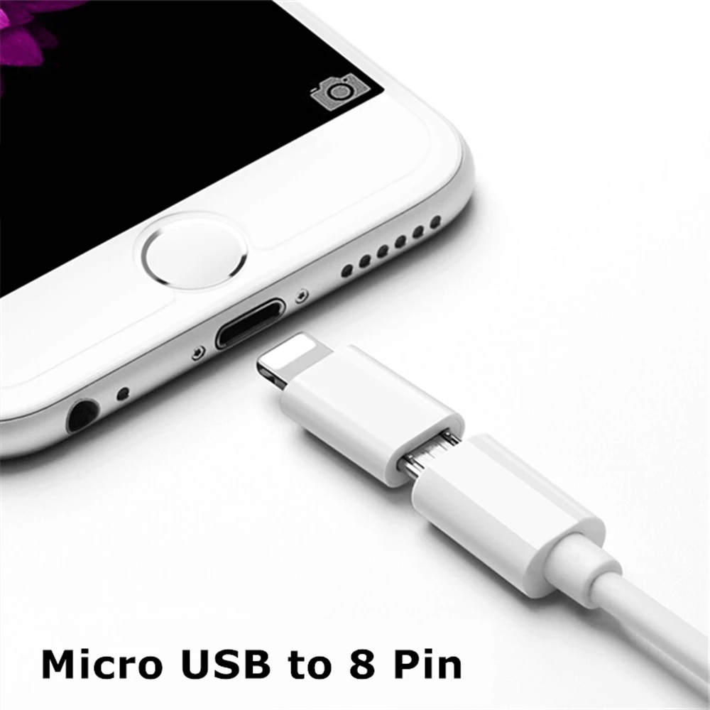 2 шт. Micro USB Женский 8-контактный разъем адаптер для iPhone X XS Max XR 5 5S 6 6S 7 8 Plus Кабель для зарядки телефона конвертер