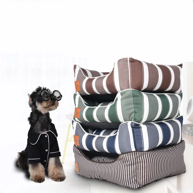 

Luxury Pet Puppy Doggy Beds Cat Mat Striped Dog Sofa House Nest Sleepping Cushion Kennel Durable Washable Small Medium Dog Bed