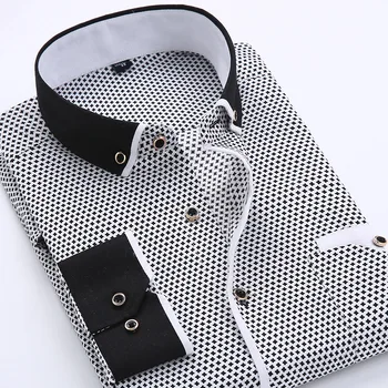 

2019 Newest Four Seasons Men's Long-sleeved Shirt Printing Casual Slim Business Dress Youth Men's Shirt Brand Men Clothing Soft