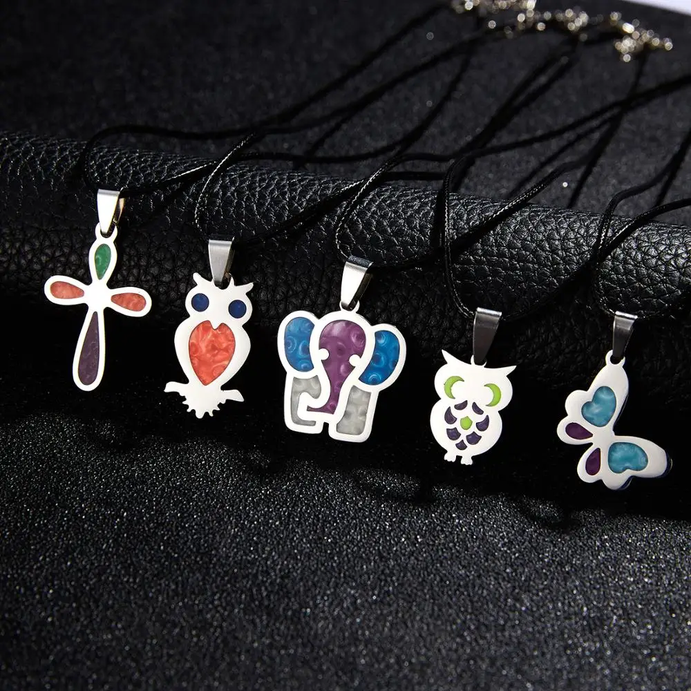 

Fashion Elegant Stainless Steel Animal Necklace Colorful Vintage Elephant Butterfly Owl Necklace Pendant Women Friend Best Gift