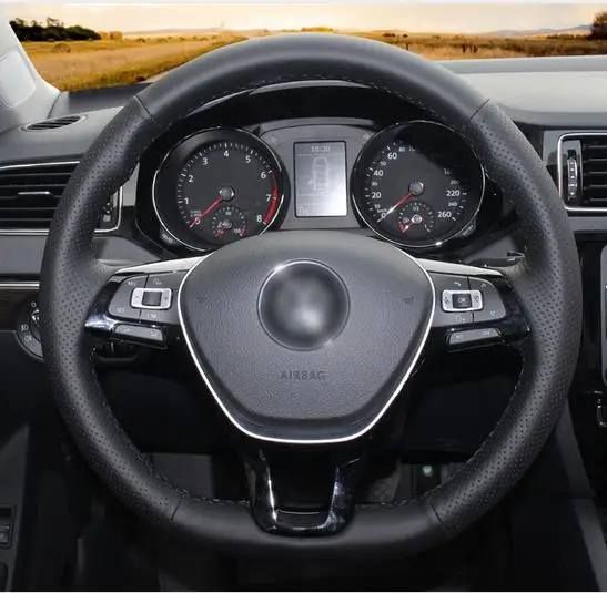 DIY черная замша для рукоделия рулевого колеса автомобиля крышки для Volkswagen VW Golf 7 GTI гольф R MK7 VW Polo GT Scirocco