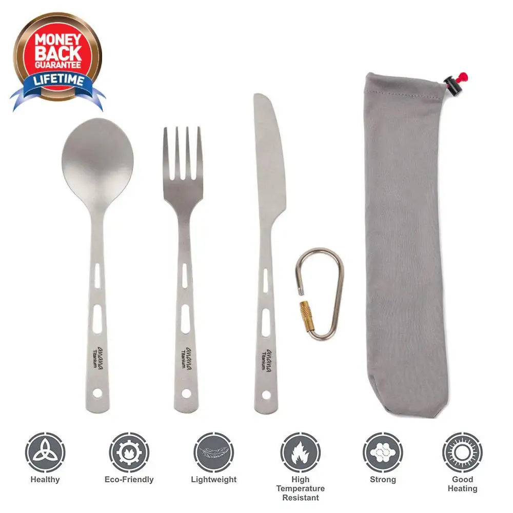 

Titanium Utility Cutlery Set Extra Strong Ultra Lightweight (Ti), 3/4/5 Piece Straw Chopsticks Knife Fork Spoon Set for Home Use