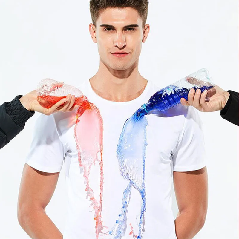 

2019 summer creative T-shirt men and women models hydrophobic anti-fouling quick-drying breathable solid color