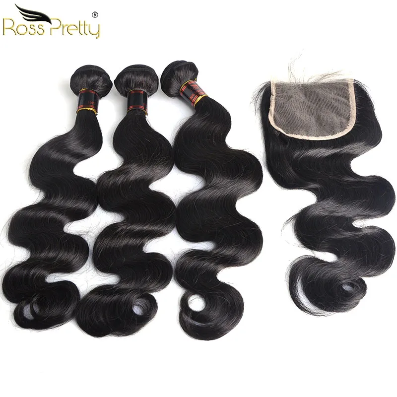Ross Pretty hair Remy brazilian body wave hair bundles with closure