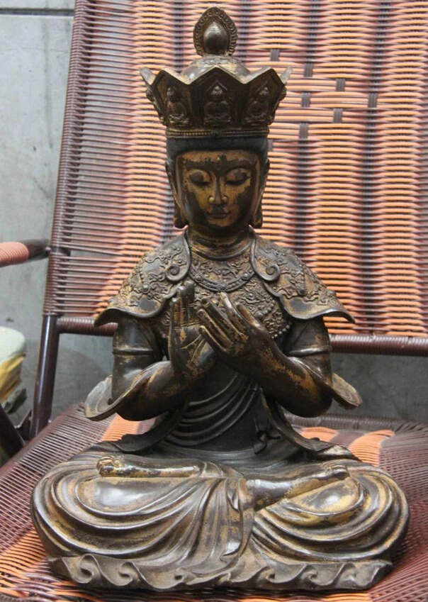 

fast shipping USPS to USA S3213 China Temple Copper Bronze Kwan-yin Guan yin Bodhisattva Amitabha Buddha statue