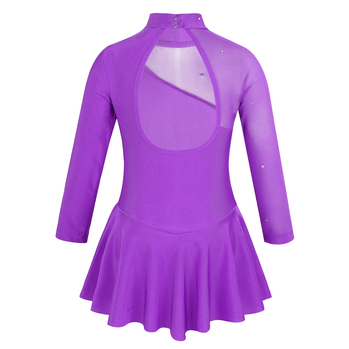 Kids Teens Rhinestones Tulle Long Sleeves Ballet Gymnastics Leotard Girls Performance Lyrical Dance Costume Figure Skating Dress