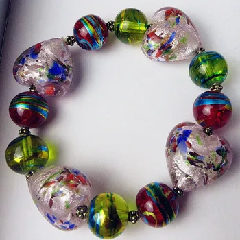 

Custom hand blown Murano glass silver foil heart wedding party pink glass Bracelet accessories women jewelry gifts