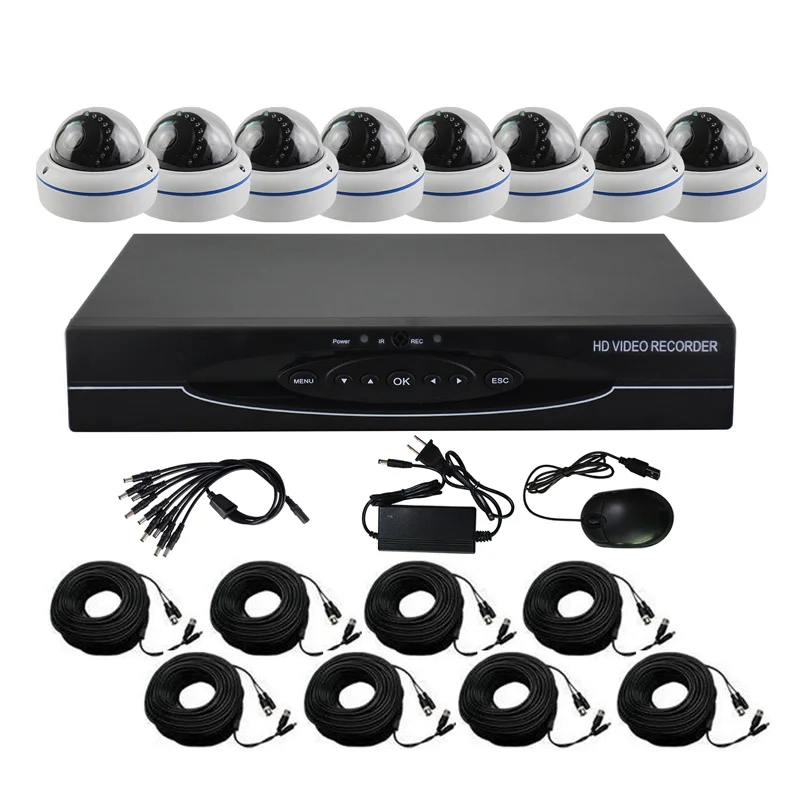 

Aokwe Full 720P 8CH AHD DVR Security Camera System Kit 1200TVL 8pcs 720P dome IR CCTV Camera indoor dome AHD DVR Kit