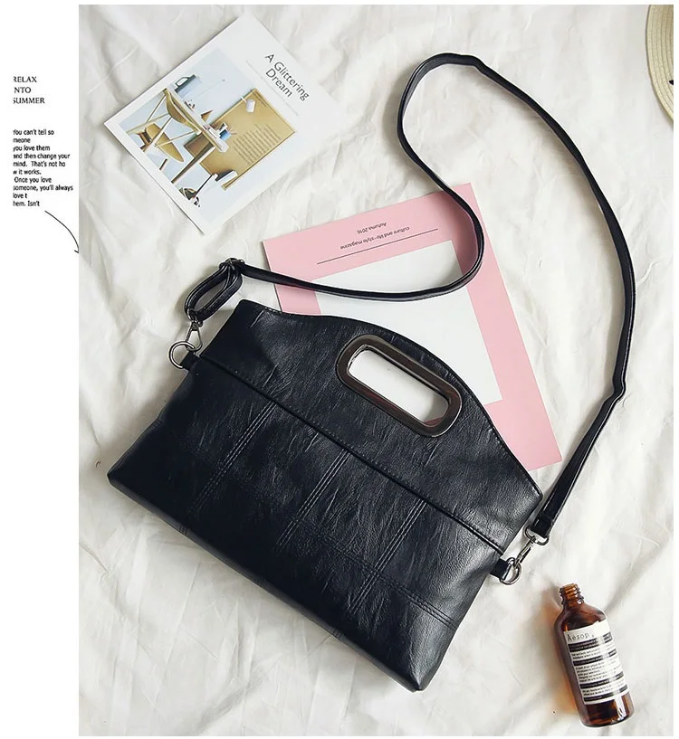 MJ Women's Handbag PU Leather Shoulder Bag Fashion Top-Handle Bags Korean Style Crossbody Bag Female Vintage Soft Leather Clutch (18)