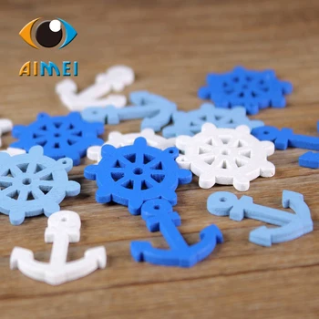 

50pcs/lot Boat Rudder Painting Wooden Buttons With Anchor For Clothing Decoration Accessories For Needlework Sewing Button