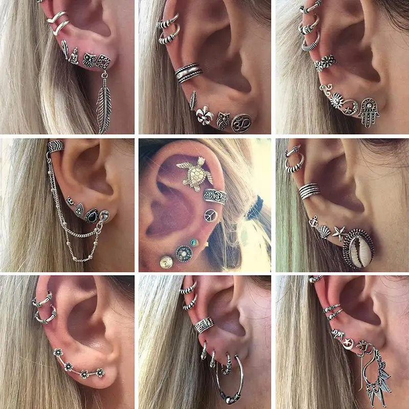 

Fashion Vintage Personality Bohemian style ear studs combination earrings accessories Irregular