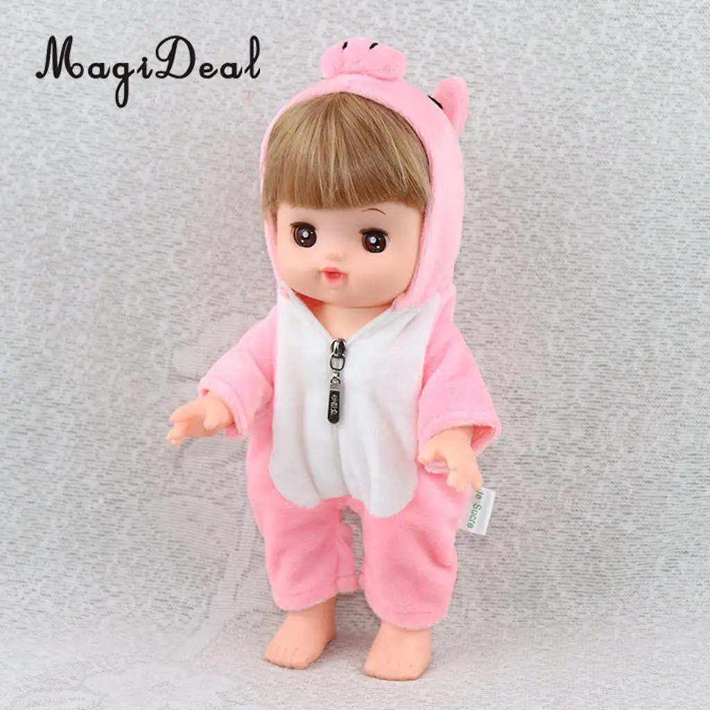 Handmade Clothes Casual Outfits for MellChan Baby Doll 9-11inch Baby Girl Doll Plush Coat Cartoon Rompers Party Clothing
