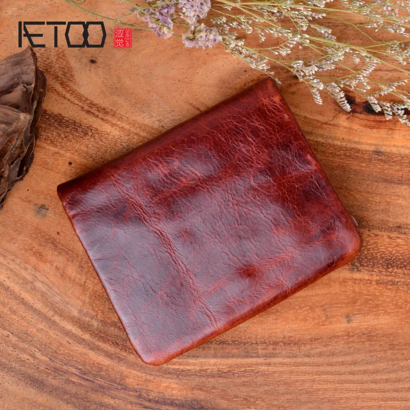 

AETOO Retro models New handmade original men's wallet men's first layer oil wax leather men's wallet