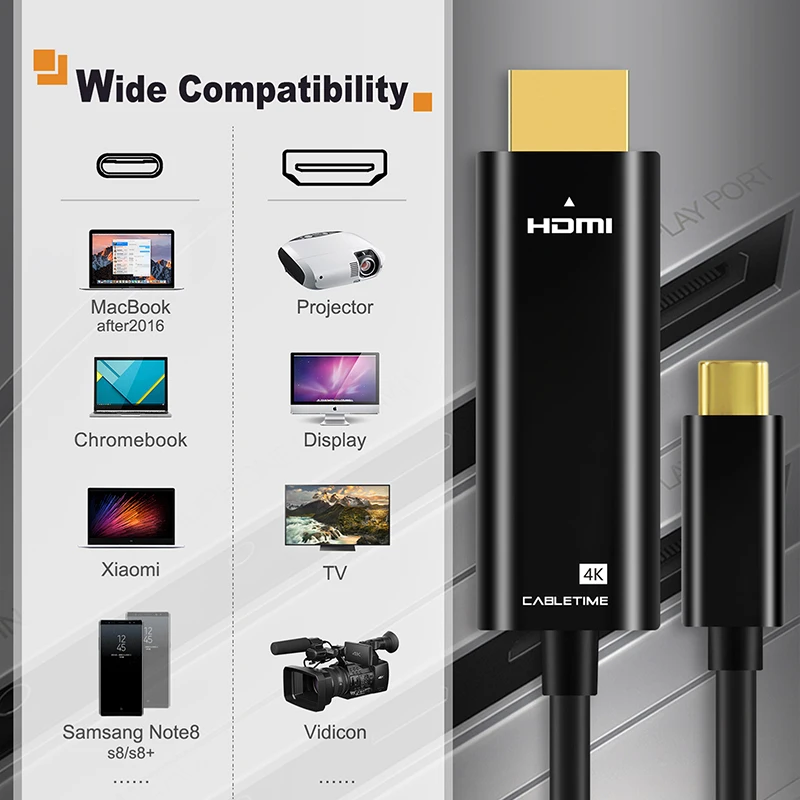 Кабель Переходник USB C к HDMI 4K 60 Гц Type DP для Samsung Galaxy S9/S8 Huawei MacBook C025|Кабели VGA| |