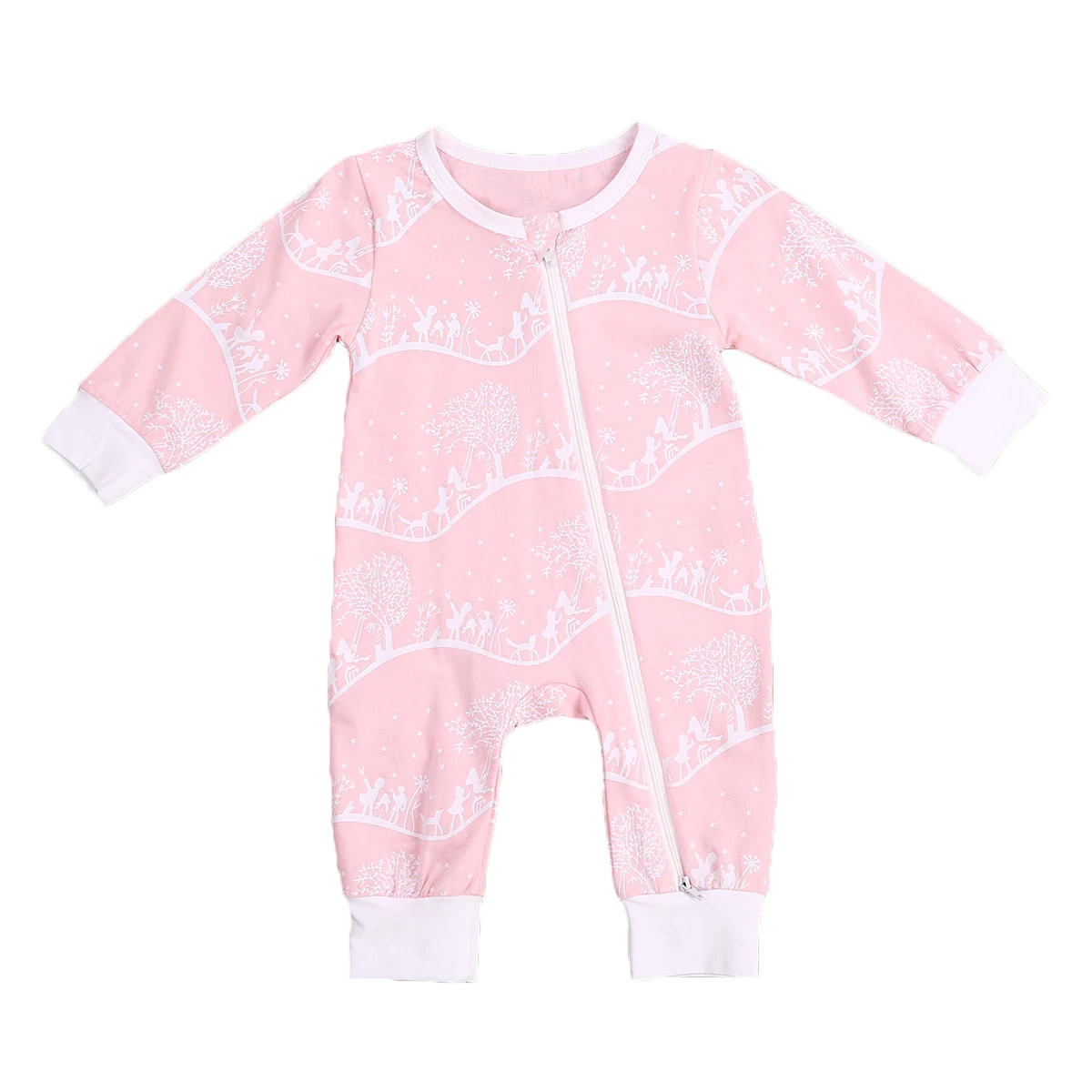 Newborn Infant Baby Girls Long Sleeve Romper Zipper Jumpsuit Outfits
