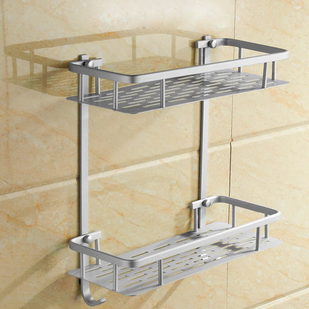 

Bathroom Shelves Space Alumimum 1 layer / 2 laye Home Kitchen Bathroom Shower Storage Shelf Basket Rack Wall Mounted Shelves