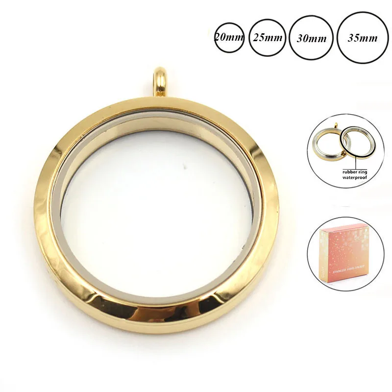 

Wholesale waterproof gold 20mm 25mm 30mm 35mm 316L stainless steel round floating locket pendant plain locket