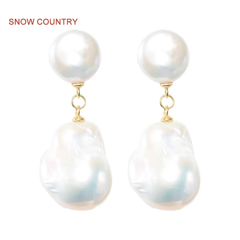 

SNOW COUNTRY Personality Dangle Earrings Baroque Pearl High Luster S925 Sterling Silver For Female Free Shipping