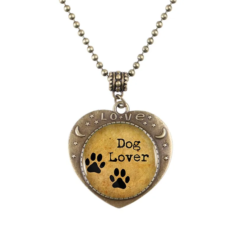 SERYNOW Dog Paws Bronze Heartshaped Pendant Dog Lover Bead Necklace