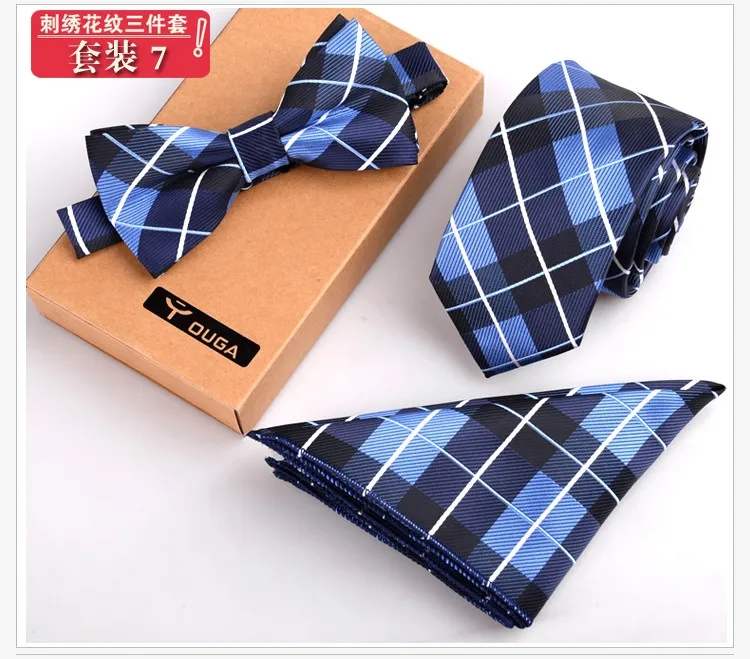 Мужской галстук, набор галстука и кармана, квадратный галстук-бабочка, комплект из 3 предметов, галстук-бабочка в полоску, мужские черные галстуки на шею и носовой платок, мужской подарок - Цвет: 7