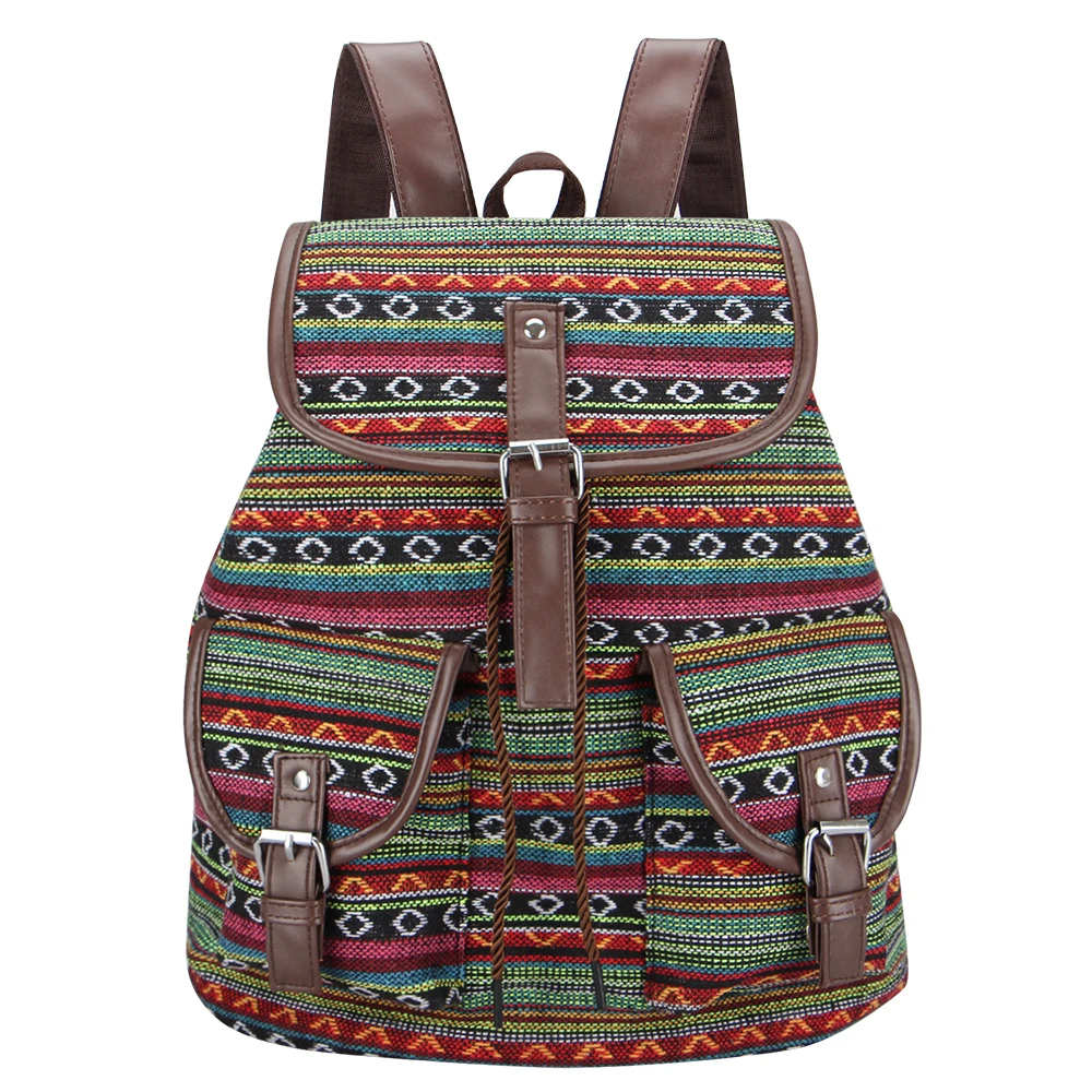 SANSARYA New Thai Woven Retro Aztec Women Backpack Bohemian Boho Drawstring Rucksack Hippie Vintage Teen Girls School Bags