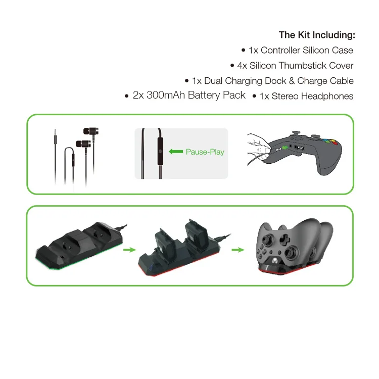 Super Game Kit Silicone Case Thumbstick Cover Battery Pack Stereo Headphones Dual Charging Dock For Xbox One S