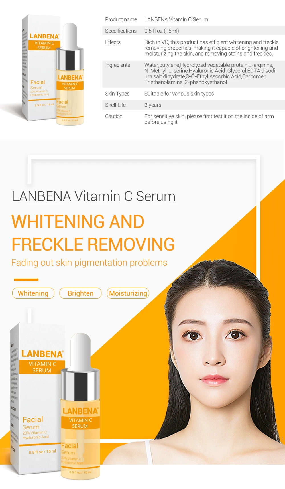 LANBENA Oil-Control Vitamin C Serum Moisturization Essence Liquid Skin Face Whitening Anti-Aging Fade Spots Removing Freckle