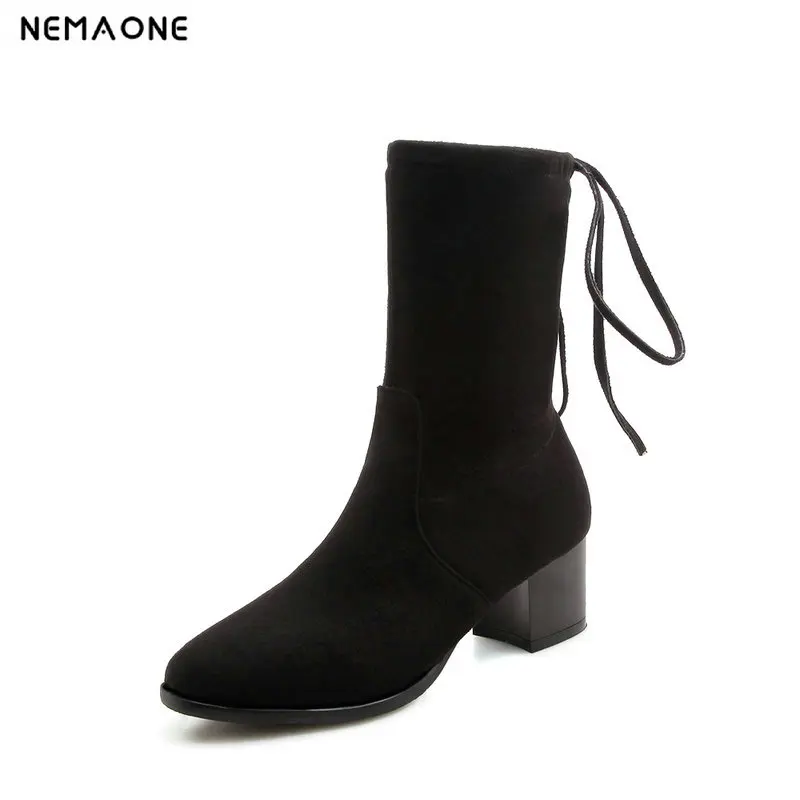 

NEMAONE New high heels ankle Boots woman autumn Winter Ladies dress shoes Woman boots black red blue yellow large size 43