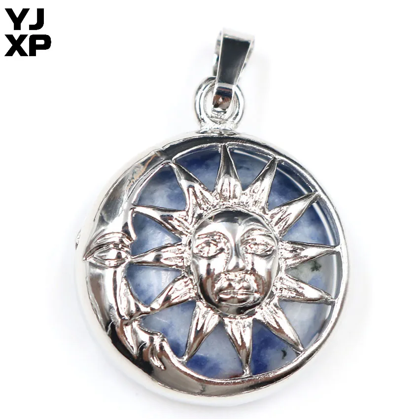

1 Pcs 5 Color Choice Sun Moon Natural Stone Locket Pendant for Necklaces Amethysts Sodalite Quartzs Amulet Lucky Charms Jewelry