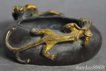 

Crafts statue Chinese Royal Palace Bronze Copper gilt Statue Dragon incense burner Censer
