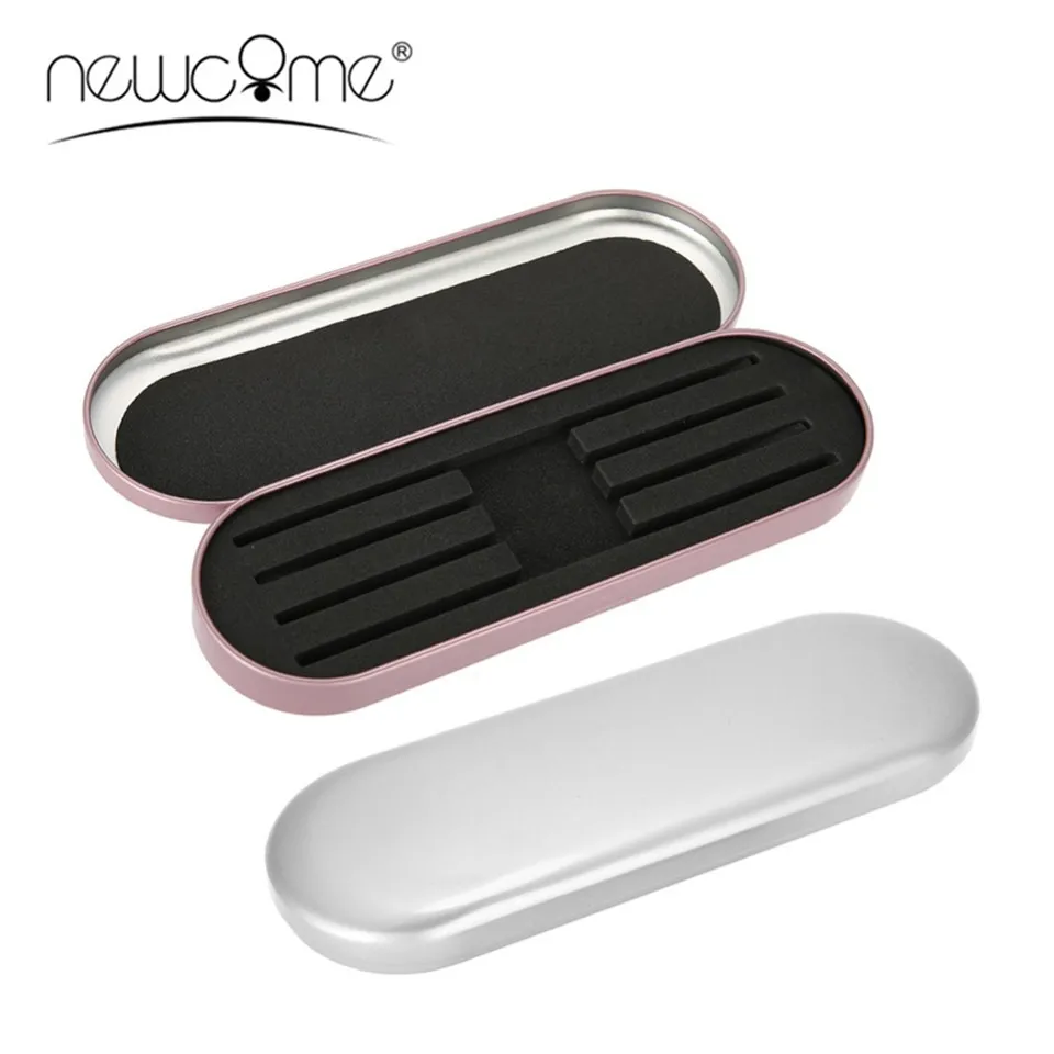 

NEWCOME Professional Silver/Pink Tweezers Tinplate Storage Box Organizer Case for Eyelash Extension Salon Makeup Tools